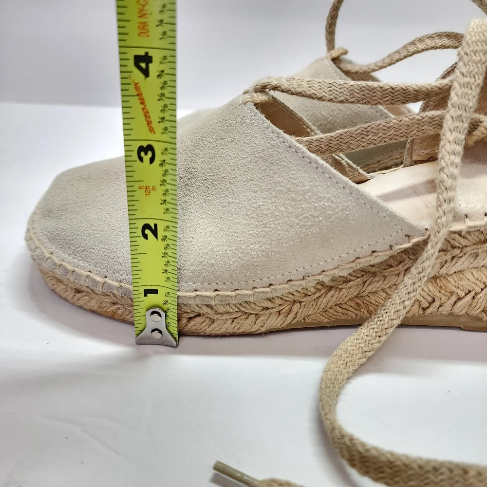 J. JILL Cream Suede Leather Espadrille Small Wedge Heel Shoe Lace Wrap 6
